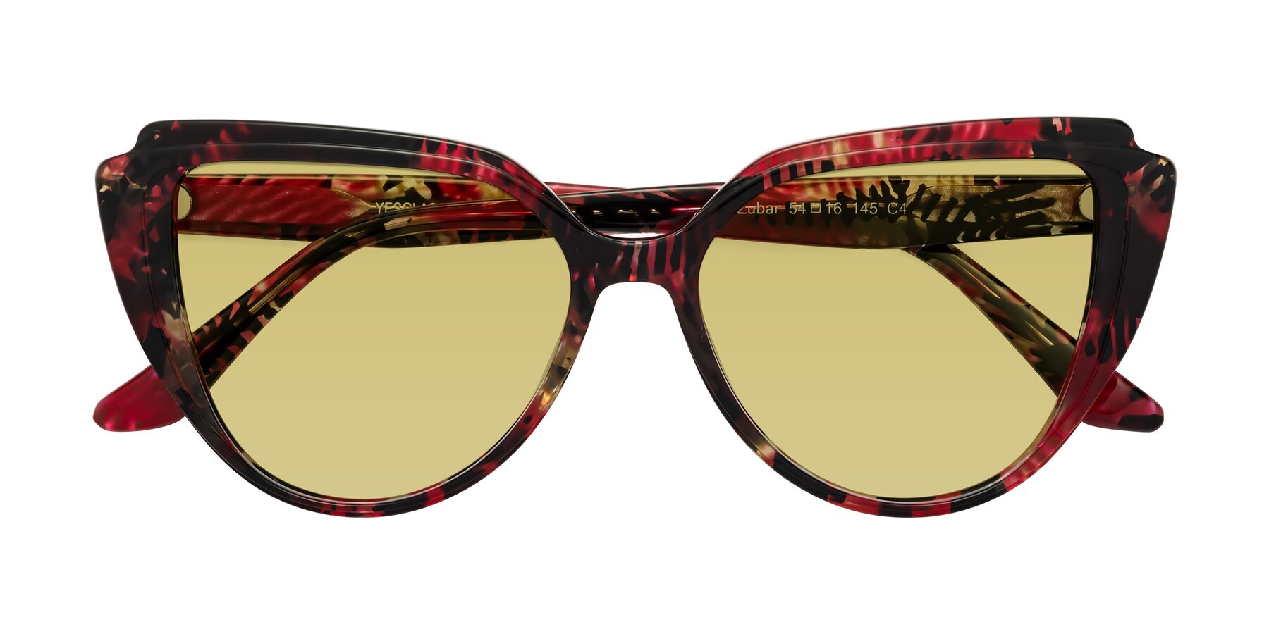 Folded Front of Zubar in Wine Snake Print with Medium Champagne Tinted Lenses