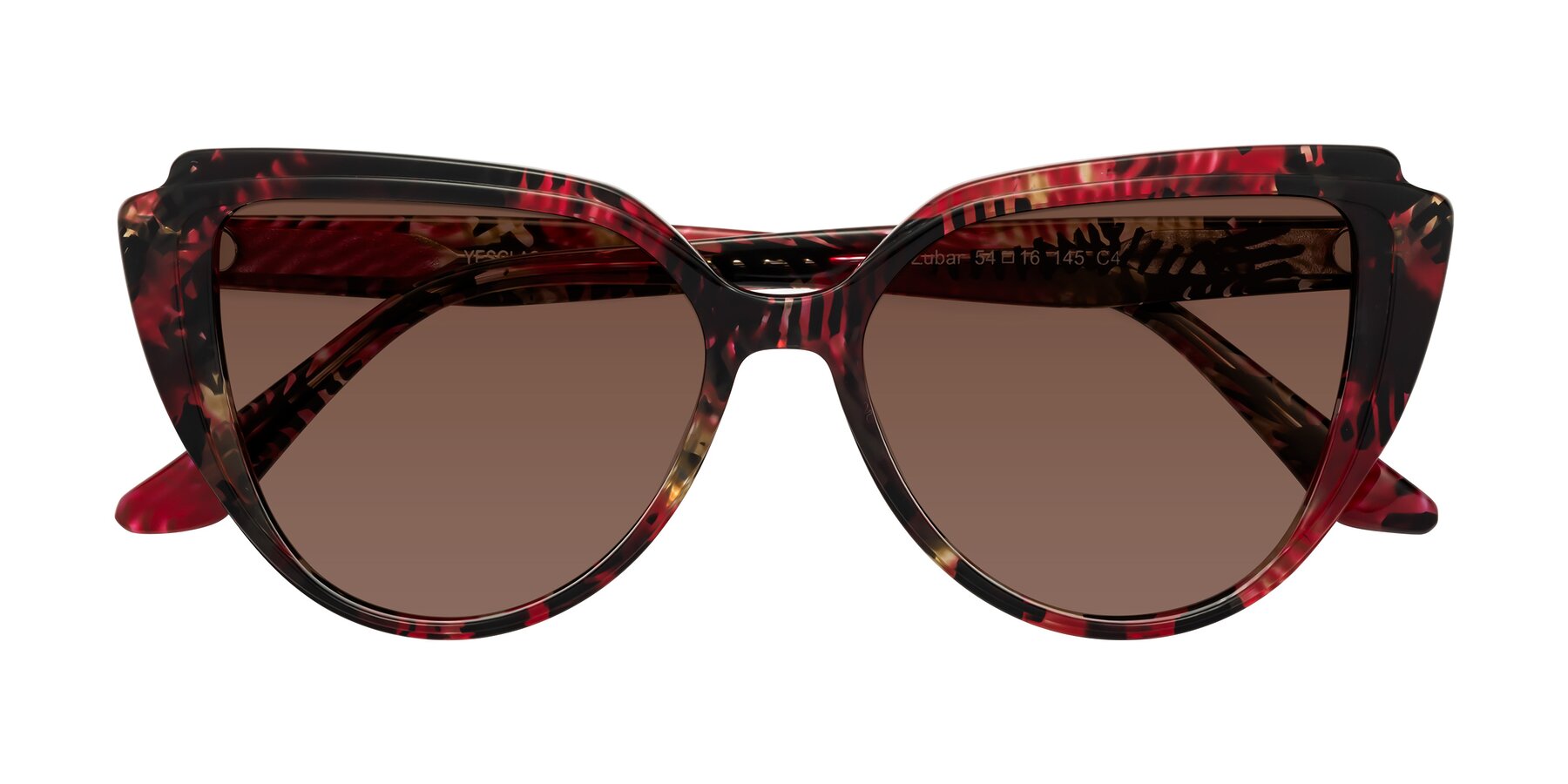 Folded Front of Zubar in Wine Snake Print with Brown Tinted Lenses
