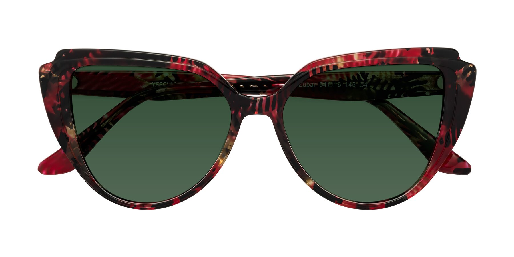 Folded Front of Zubar in Wine Snake Print with Green Tinted Lenses