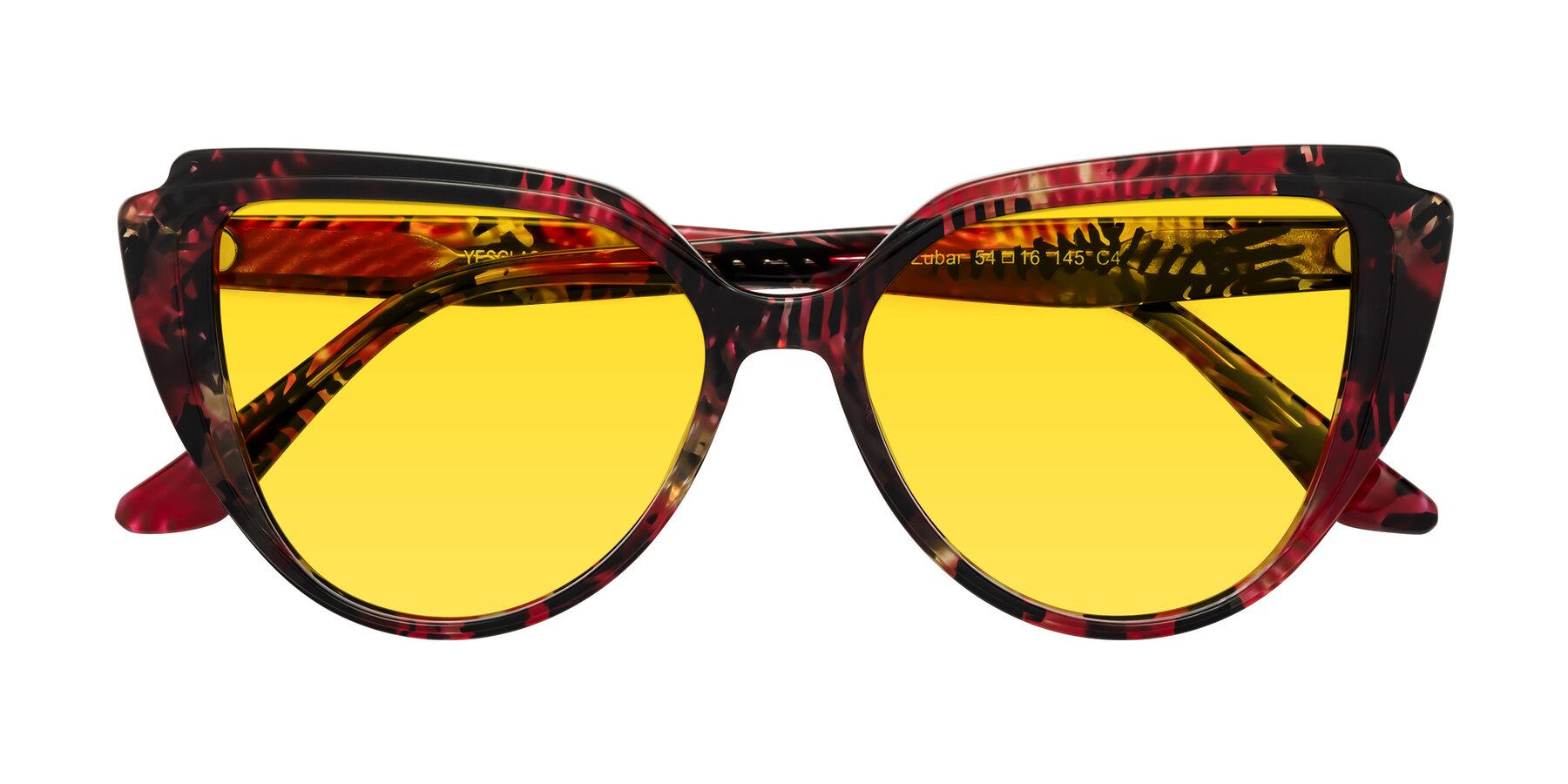 Folded Front of Zubar in Wine Snake Print with Yellow Tinted Lenses