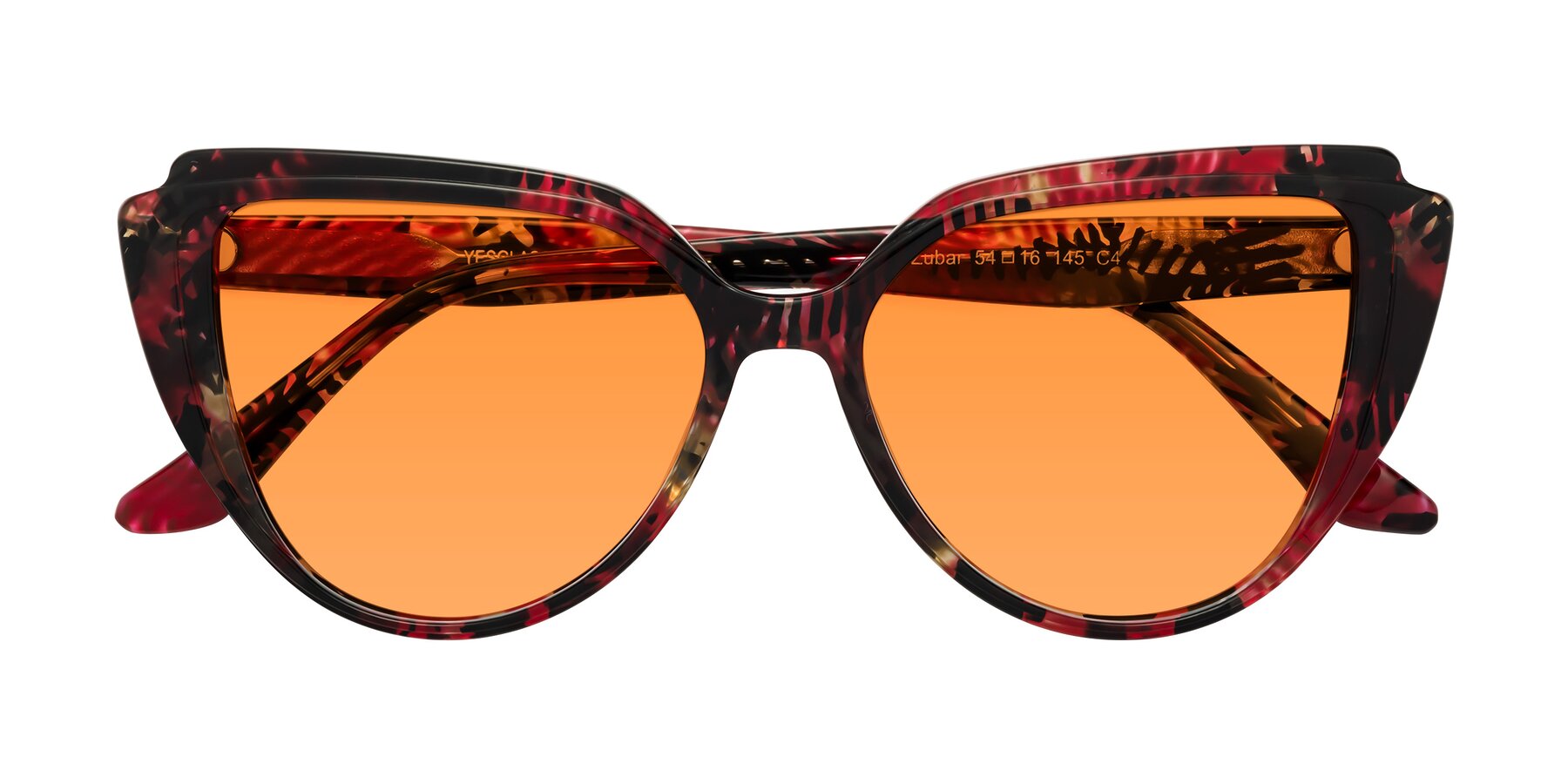 Folded Front of Zubar in Wine Snake Print with Orange Tinted Lenses
