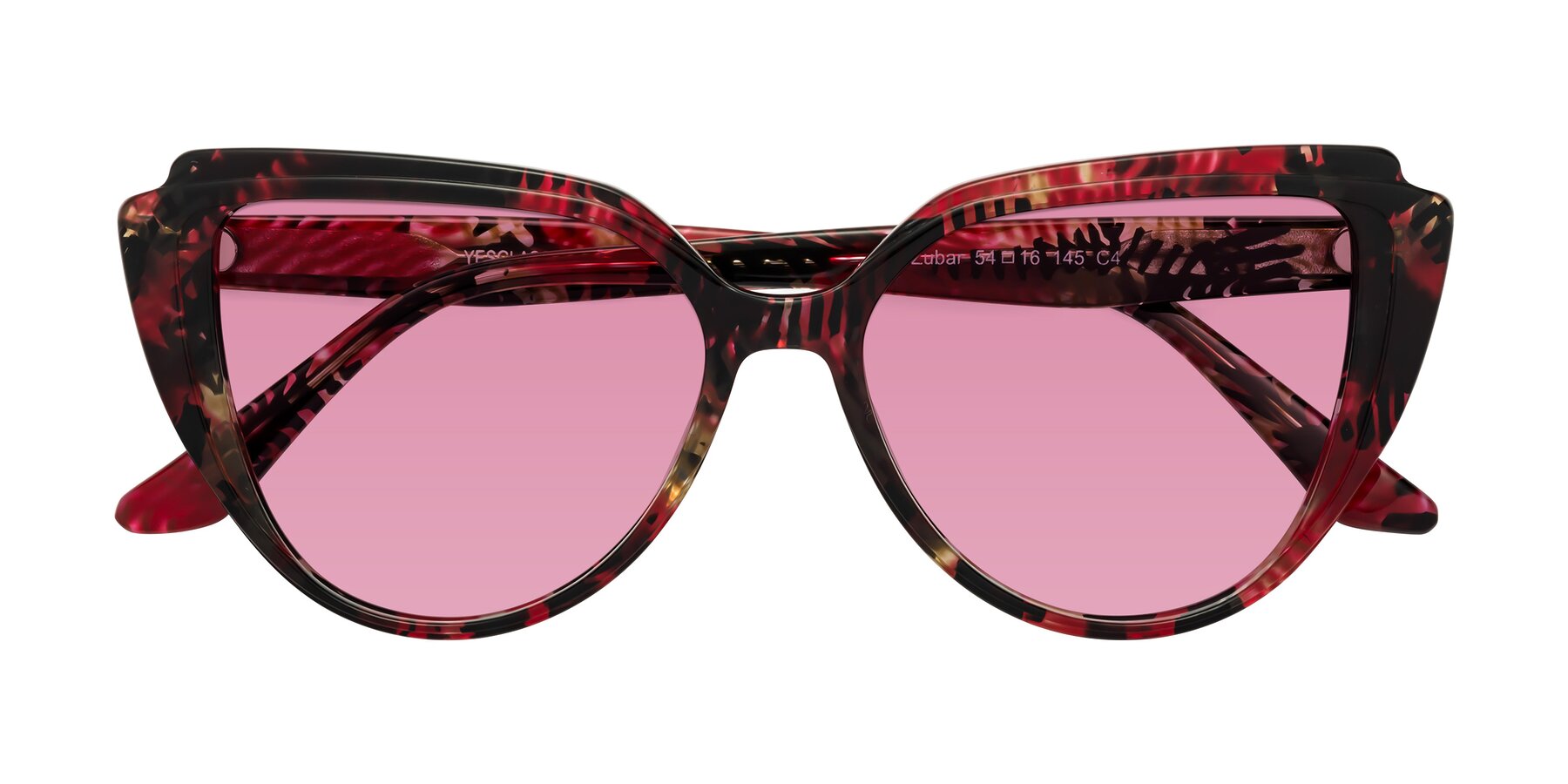 Folded Front of Zubar in Wine Snake Print with Medium Wine Tinted Lenses