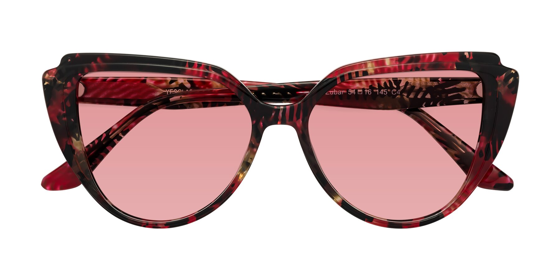 Folded Front of Zubar in Wine Snake Print with Medium Garnet Tinted Lenses