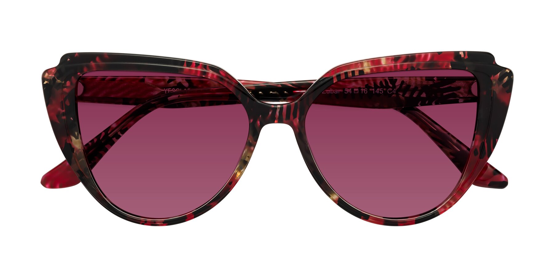 Folded Front of Zubar in Wine Snake Print with Wine Tinted Lenses