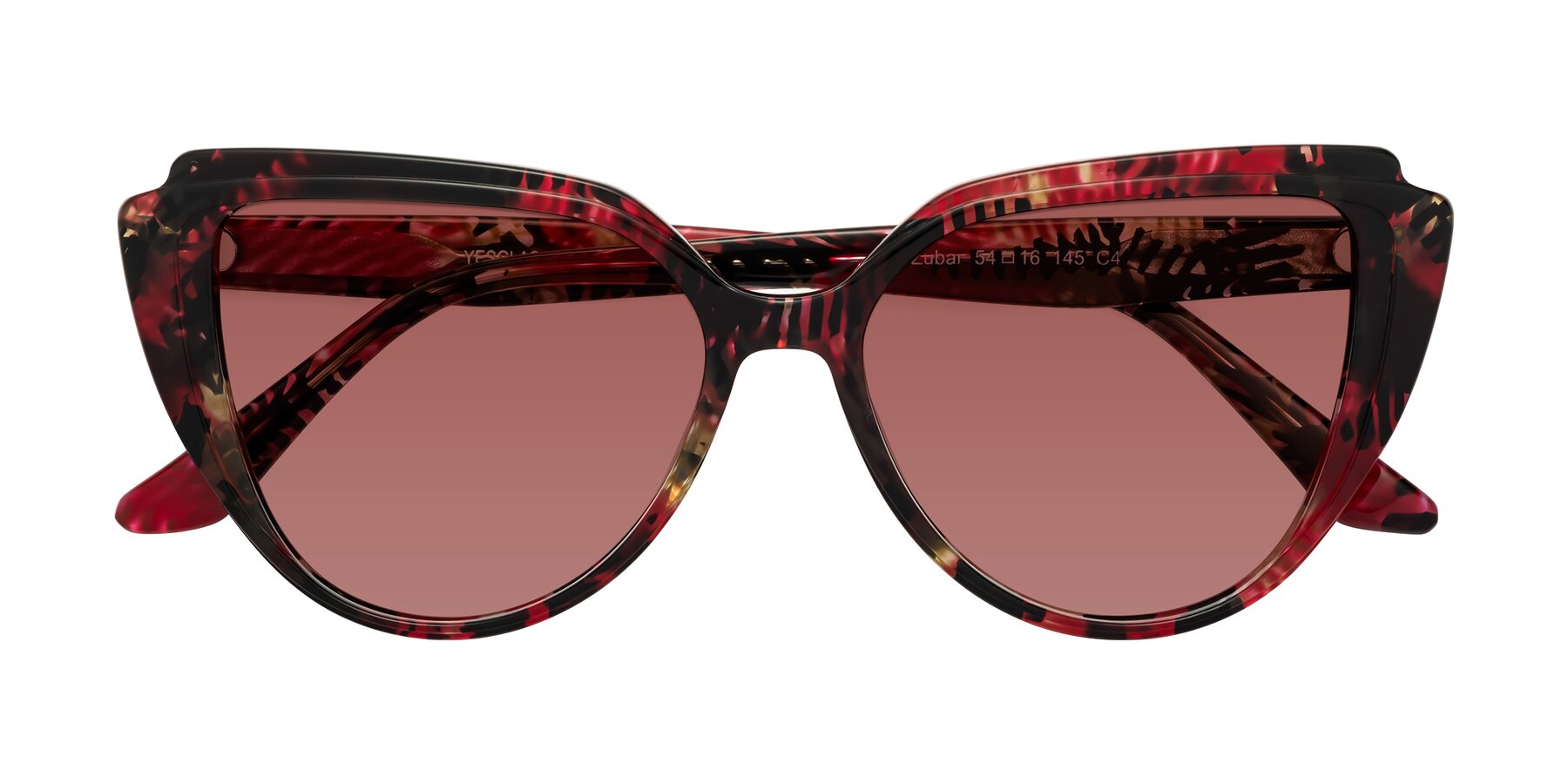 Folded Front of Zubar in Wine Snake Print with Garnet Tinted Lenses