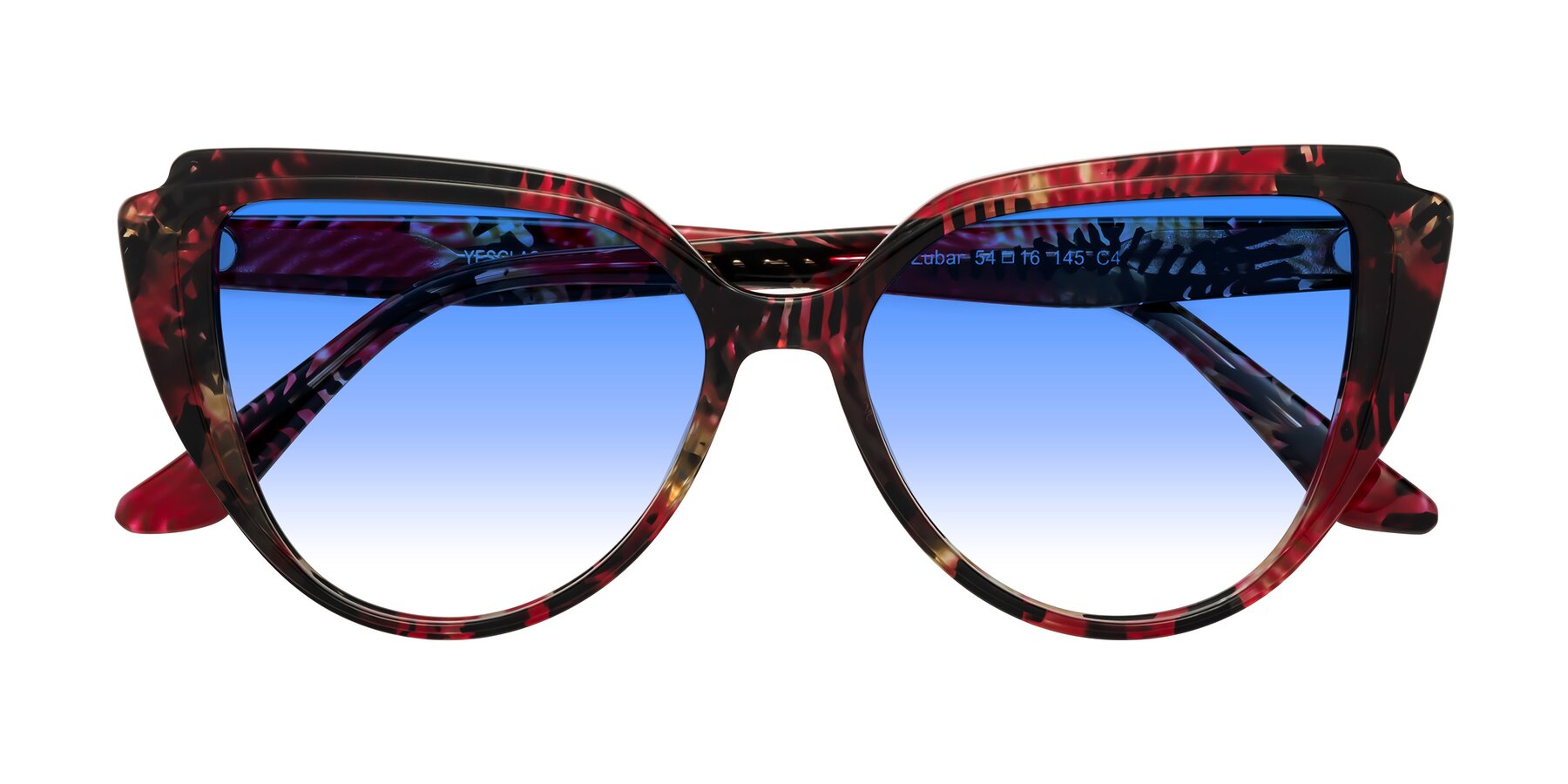 Folded Front of Zubar in Wine Snake Print with Blue Gradient Lenses