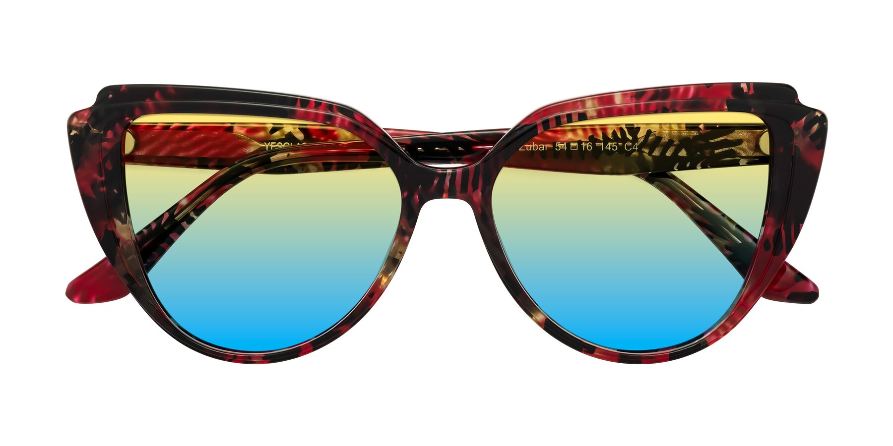 Folded Front of Zubar in Wine Snake Print with Yellow / Blue Gradient Lenses