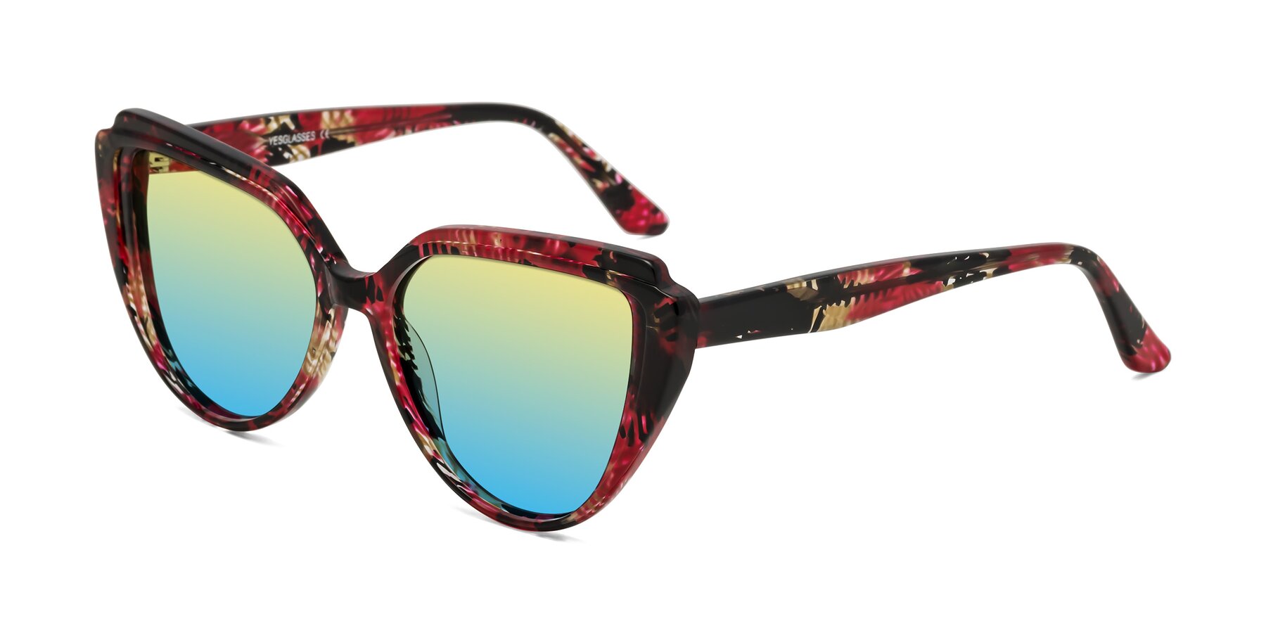 Angle of Zubar in Wine Snake Print with Yellow / Blue Gradient Lenses