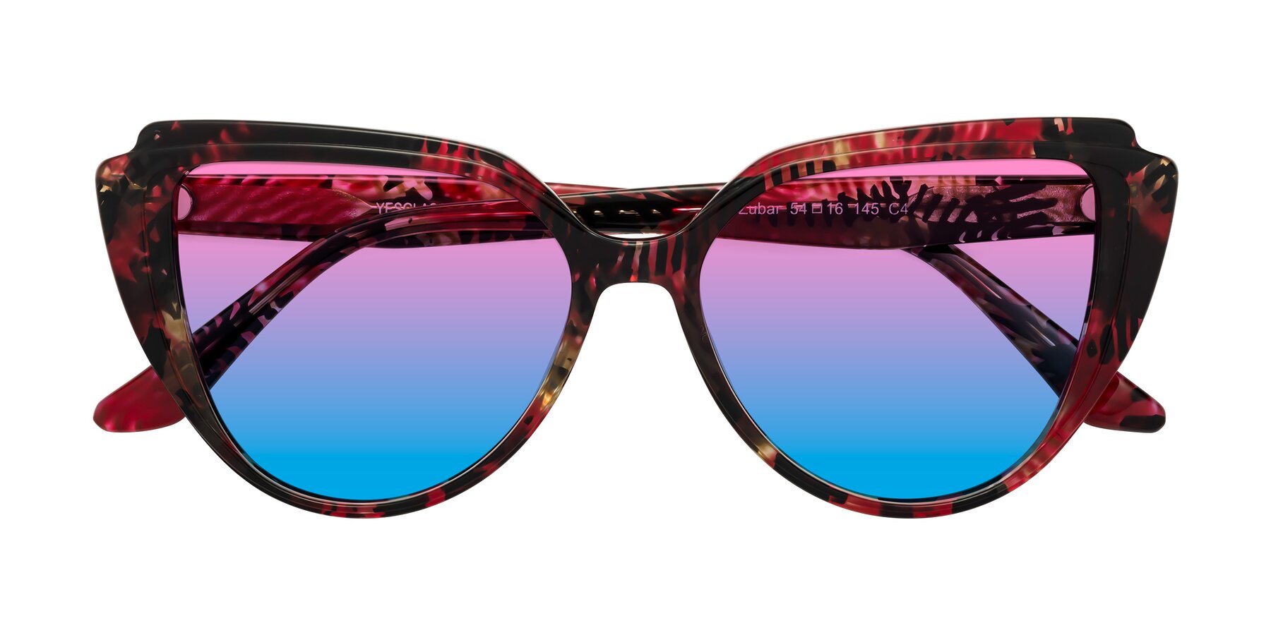 Folded Front of Zubar in Wine Snake Print with Pink / Blue Gradient Lenses