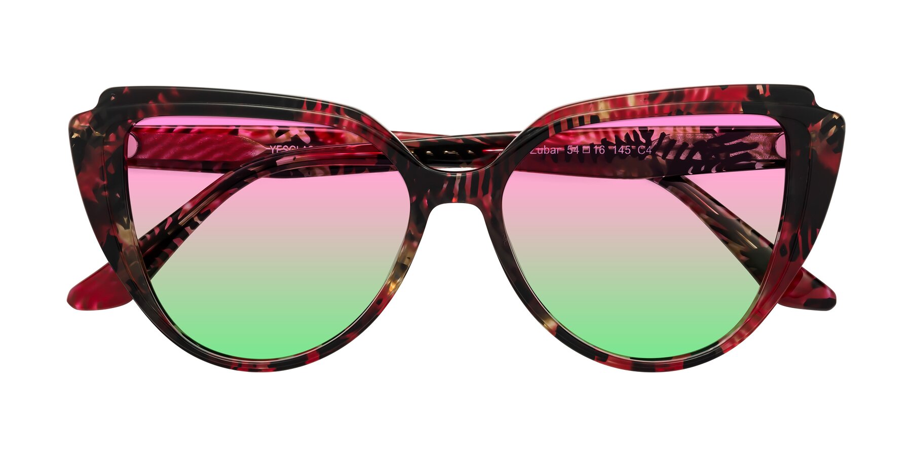 Folded Front of Zubar in Wine Snake Print with Pink / Green Gradient Lenses