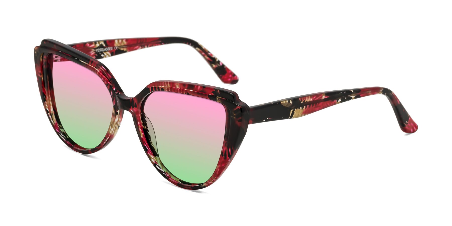 Angle of Zubar in Wine Snake Print with Pink / Green Gradient Lenses