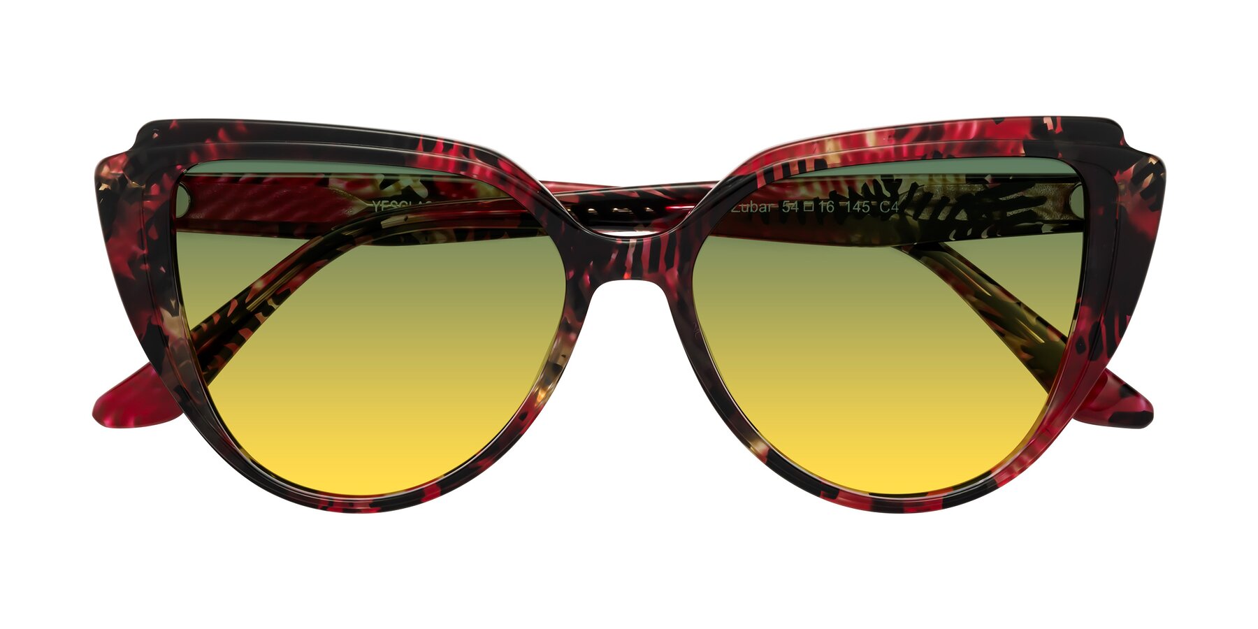 Folded Front of Zubar in Wine Snake Print with Green / Yellow Gradient Lenses