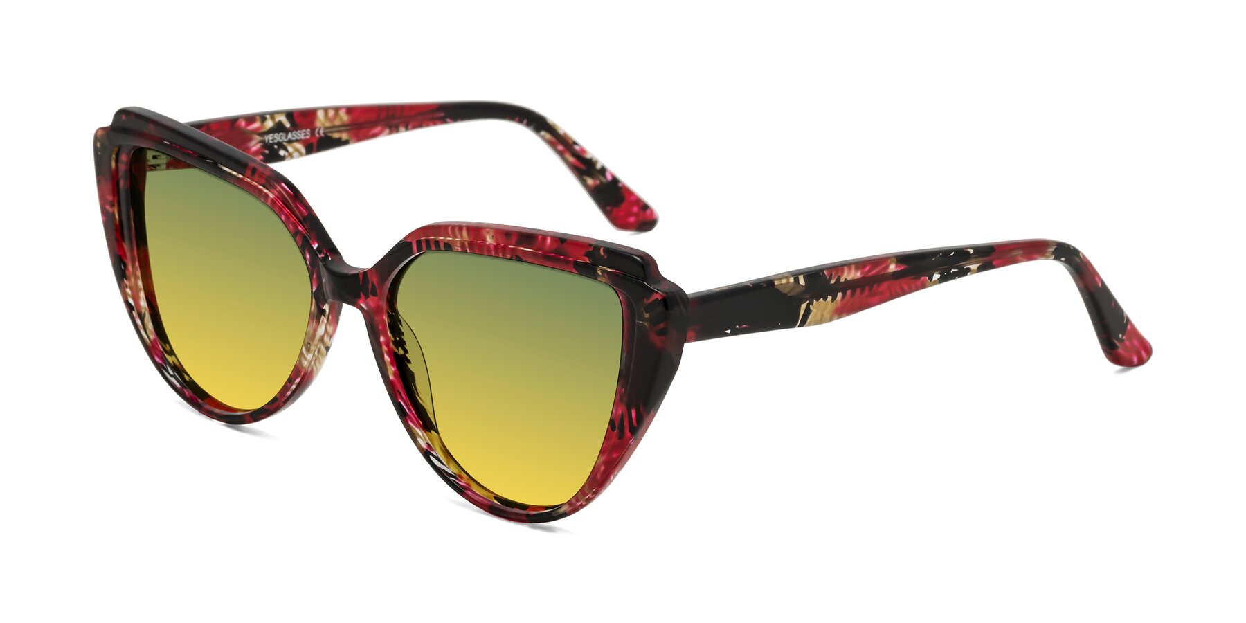 Angle of Zubar in Wine Snake Print with Green / Yellow Gradient Lenses