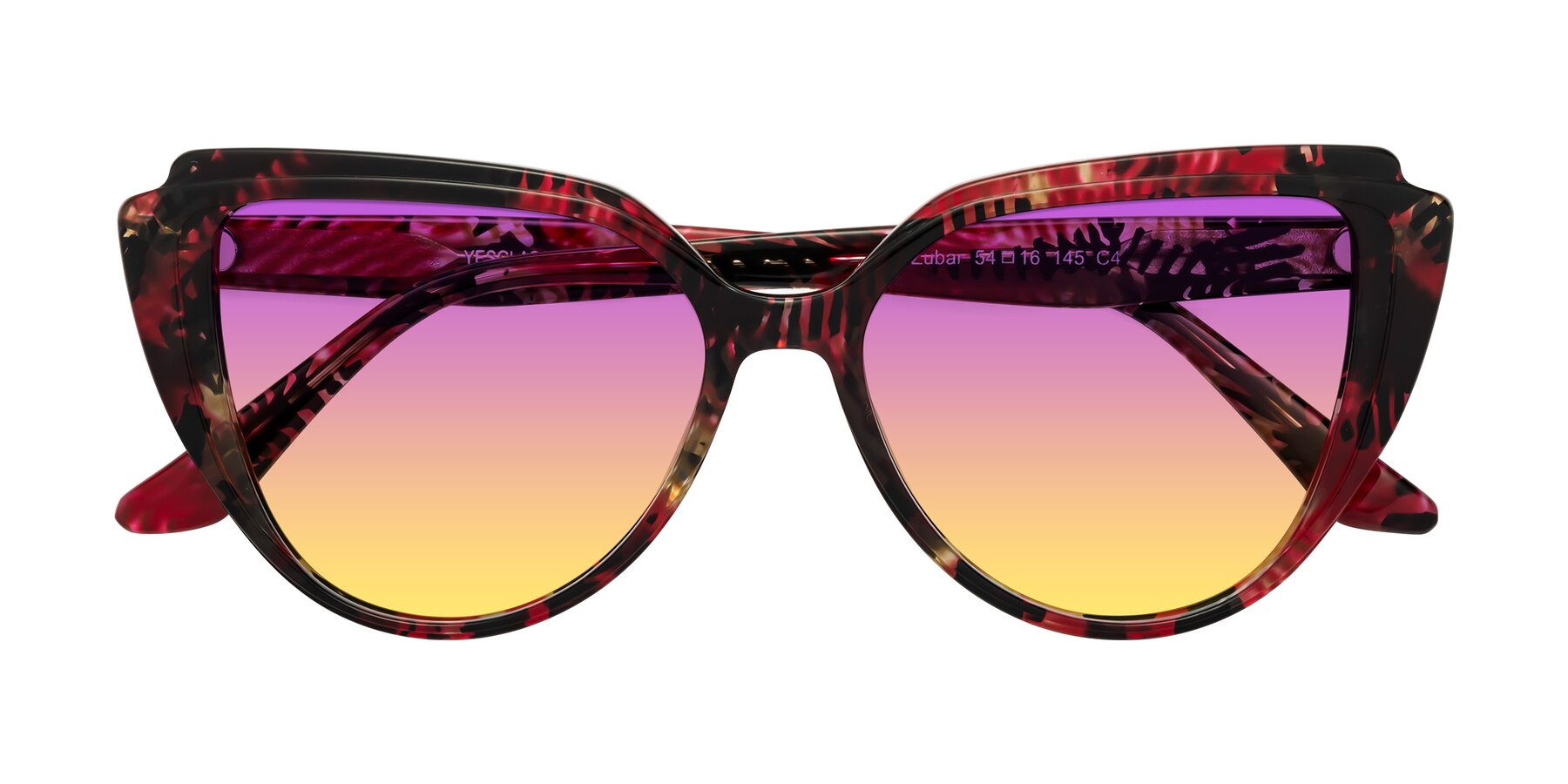 Folded Front of Zubar in Wine Snake Print with Purple / Yellow Gradient Lenses