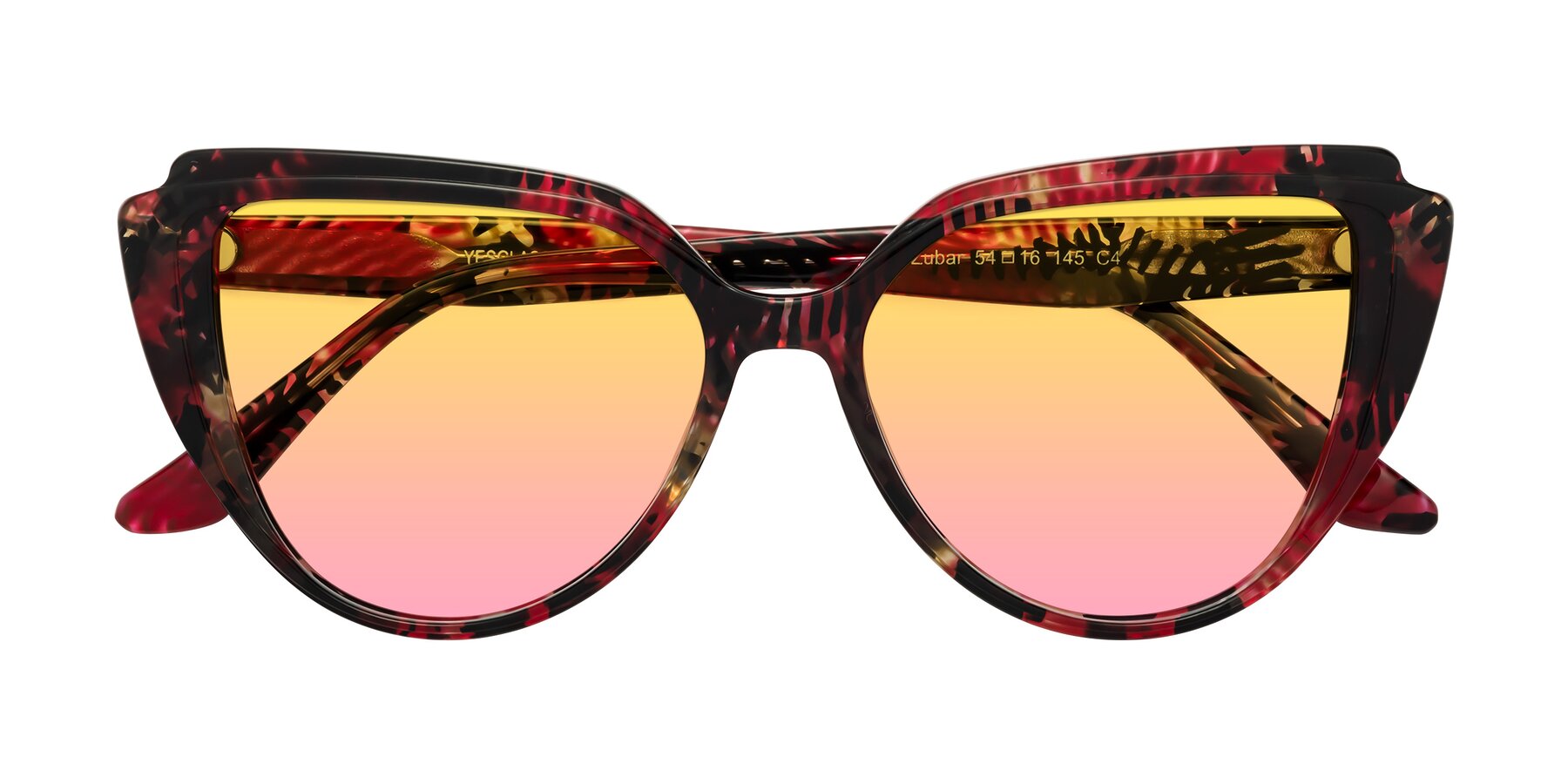 Folded Front of Zubar in Wine Snake Print with Yellow / Pink Gradient Lenses