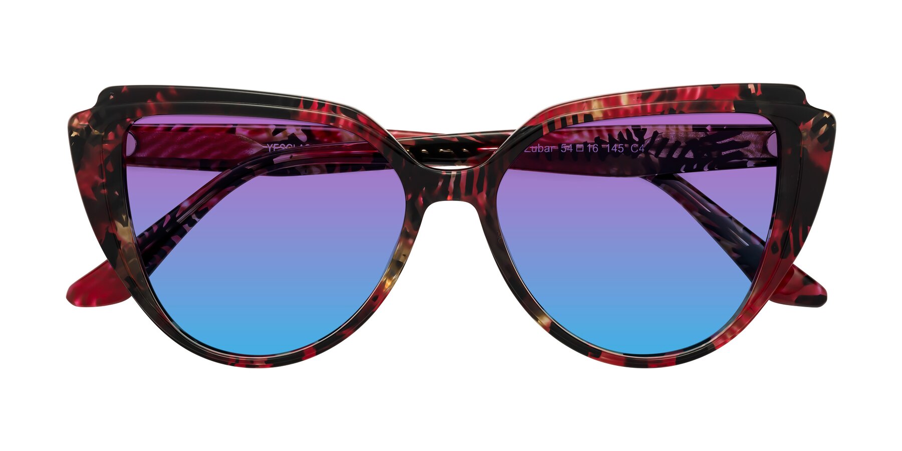 Folded Front of Zubar in Wine Snake Print with Purple / Blue Gradient Lenses