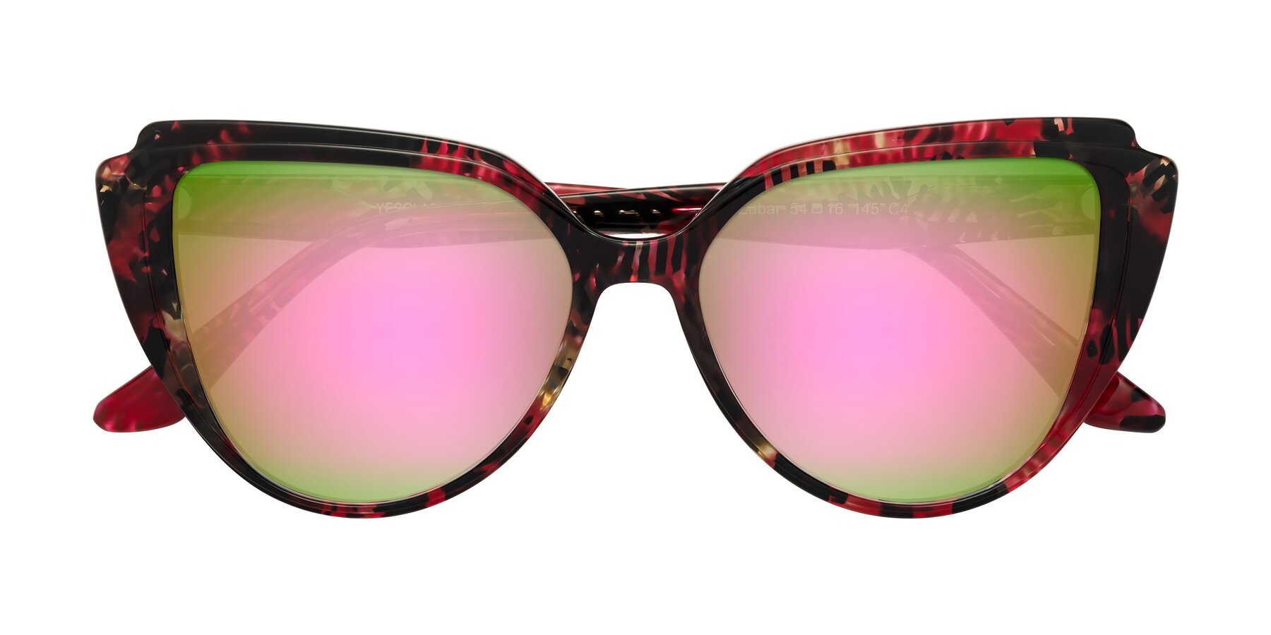 Folded Front of Zubar in Wine Snake Print with Pink Mirrored Lenses