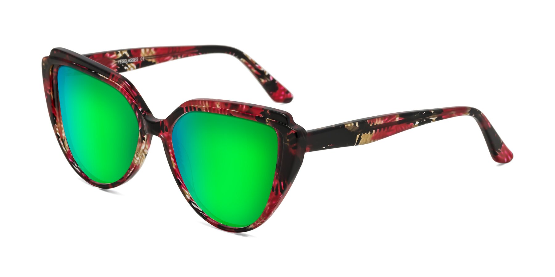 Angle of Zubar in Wine Snake Print with Green Mirrored Lenses