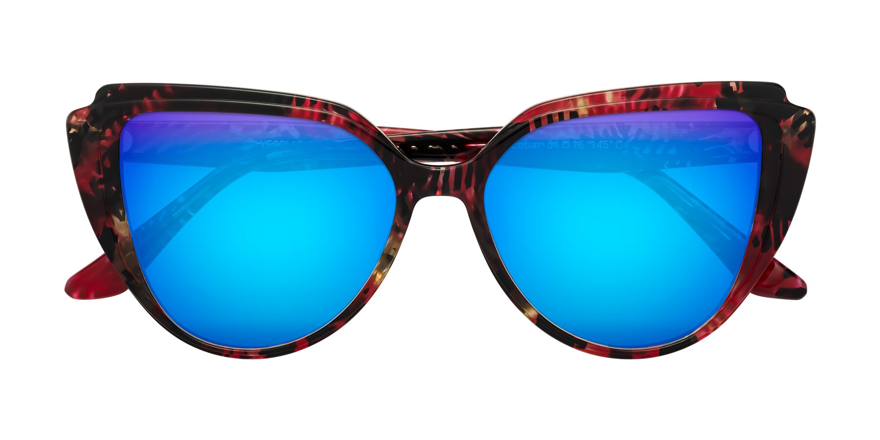 Folded Front of Zubar in Wine Snake Print with Blue Mirrored Lenses