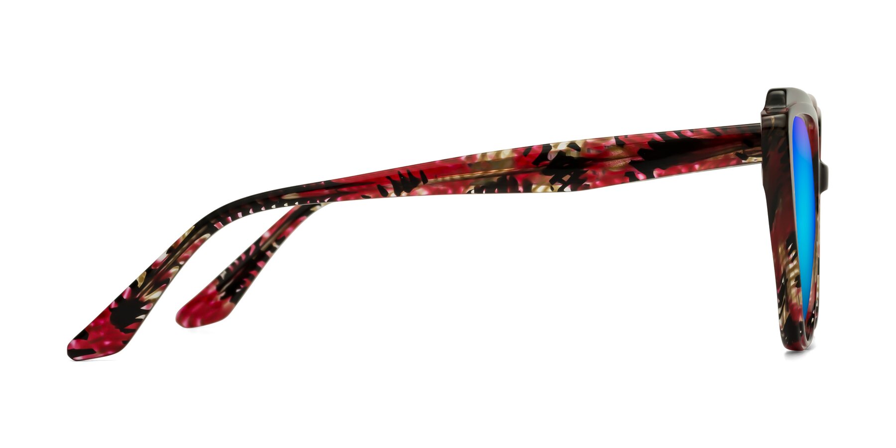 Side of Zubar in Wine Snake Print with Blue Mirrored Lenses