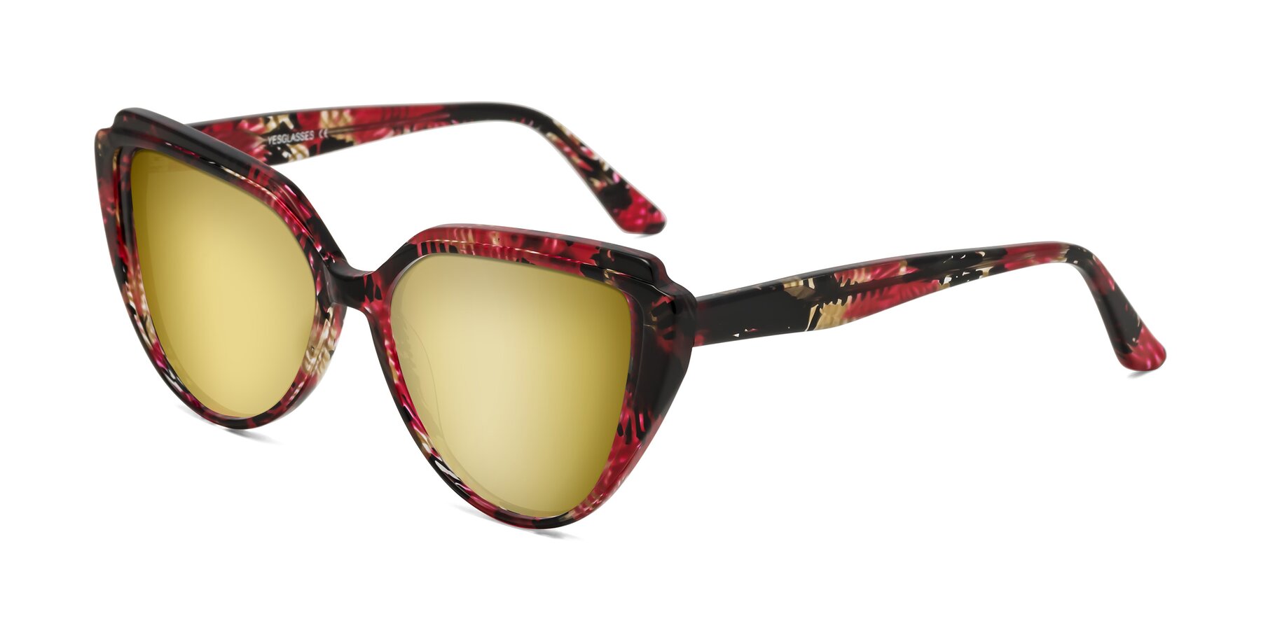 Angle of Zubar in Wine Snake Print with Gold Mirrored Lenses