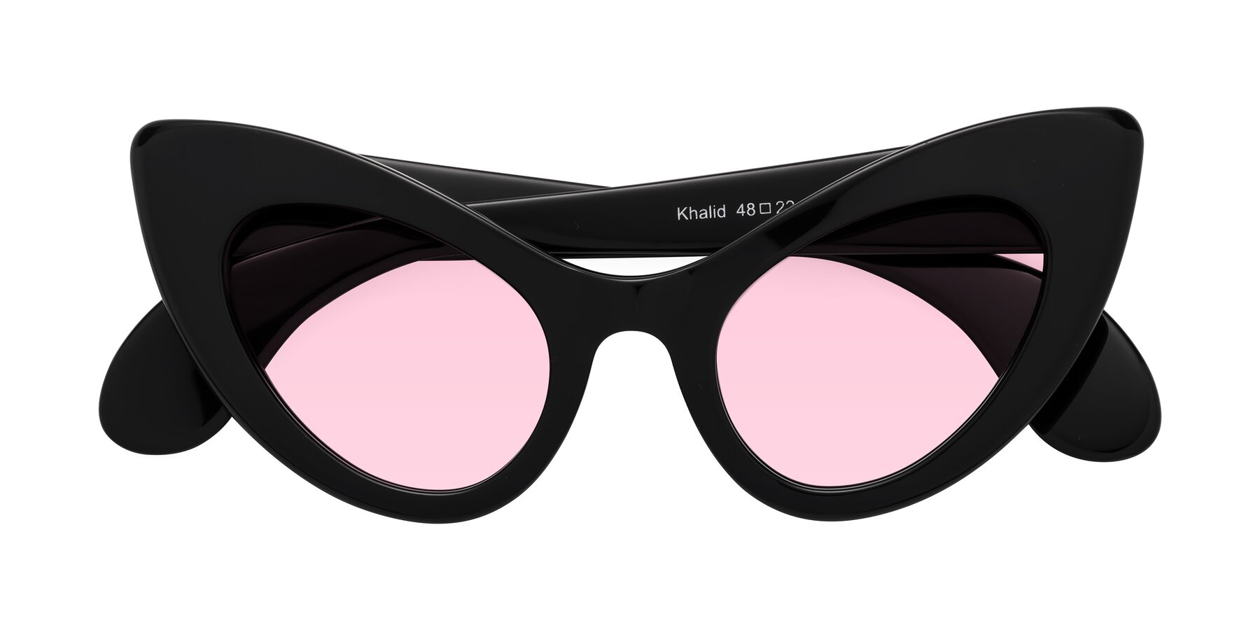Folded Front of Khalid in Black with Light Pink Tinted Lenses