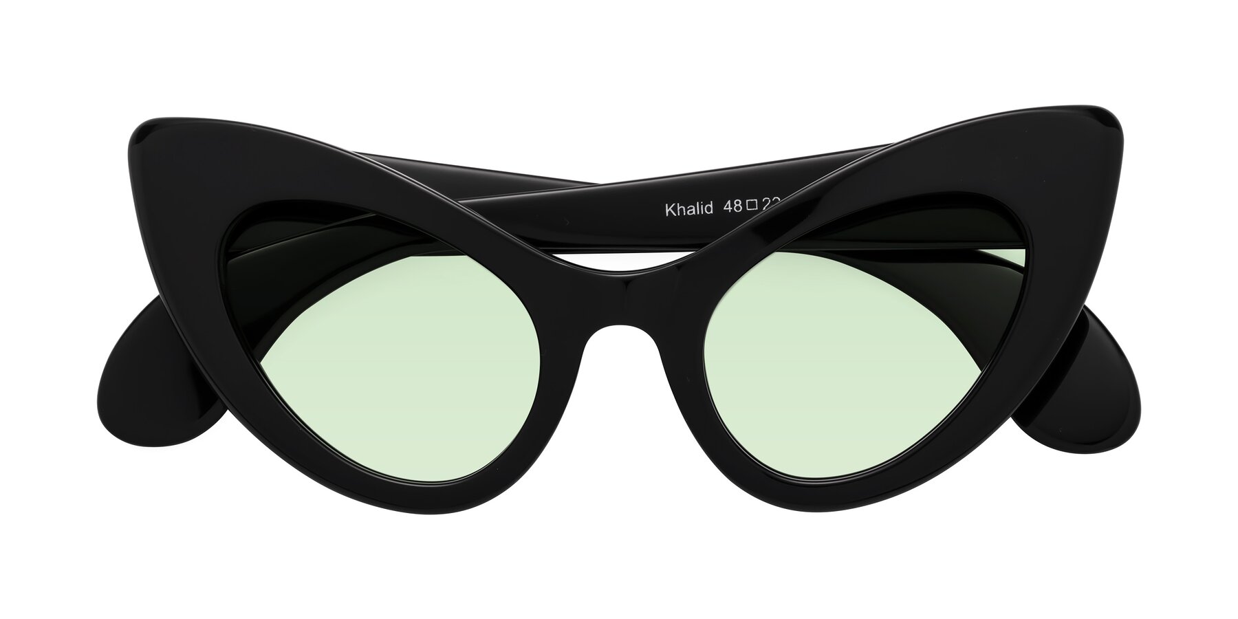 Folded Front of Khalid in Black with Light Green Tinted Lenses