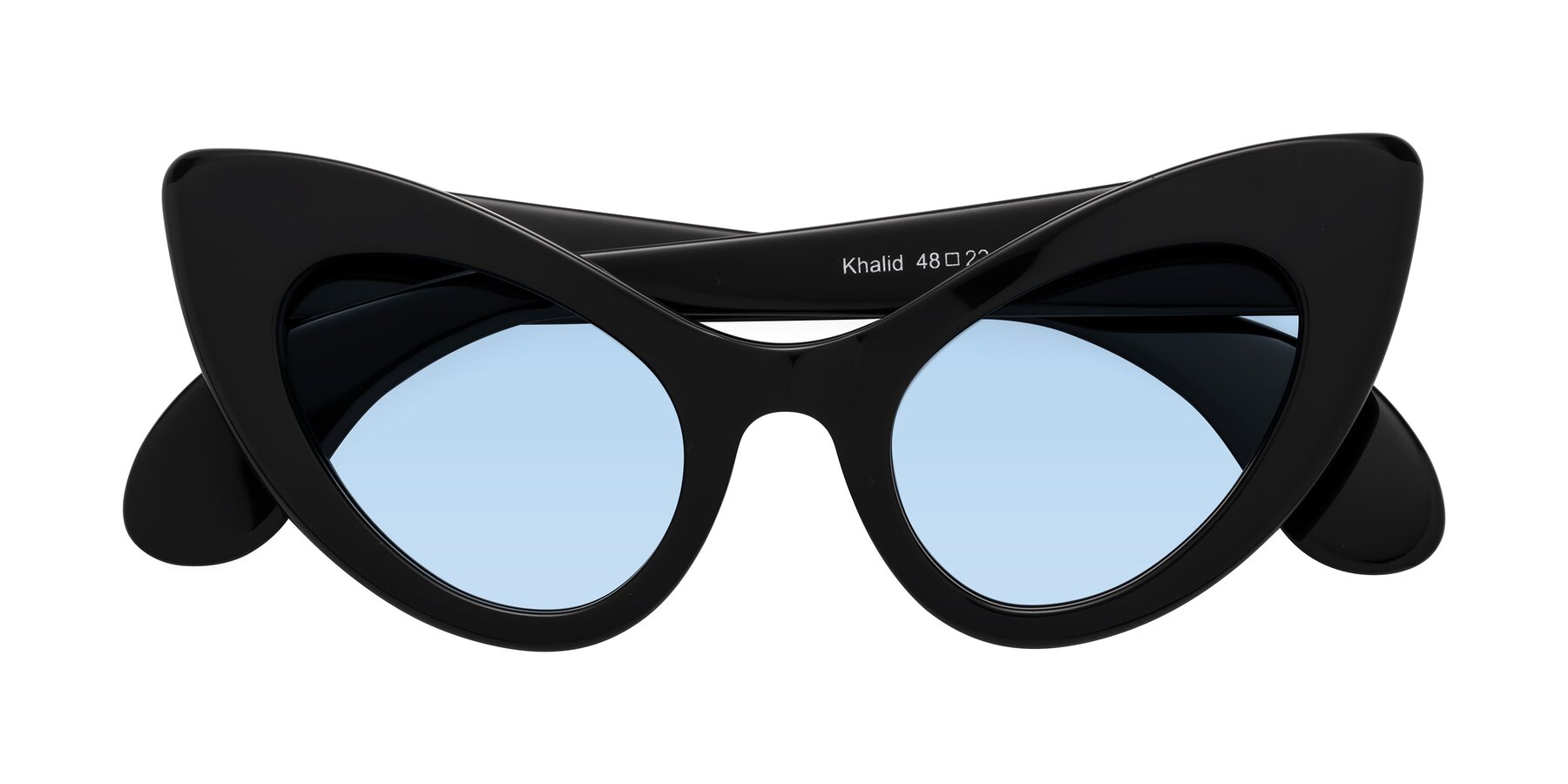 Folded Front of Khalid in Black with Light Blue Tinted Lenses