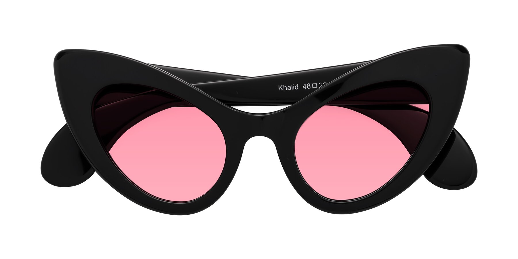 Folded Front of Khalid in Black with Pink Tinted Lenses