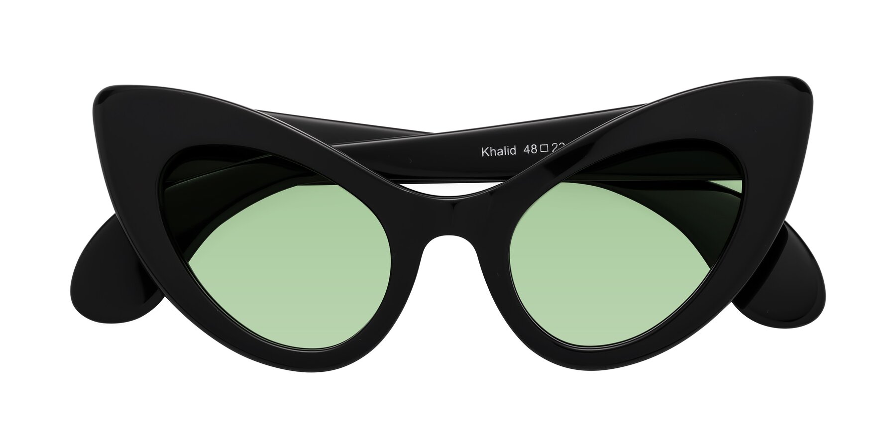 Folded Front of Khalid in Black with Medium Green Tinted Lenses
