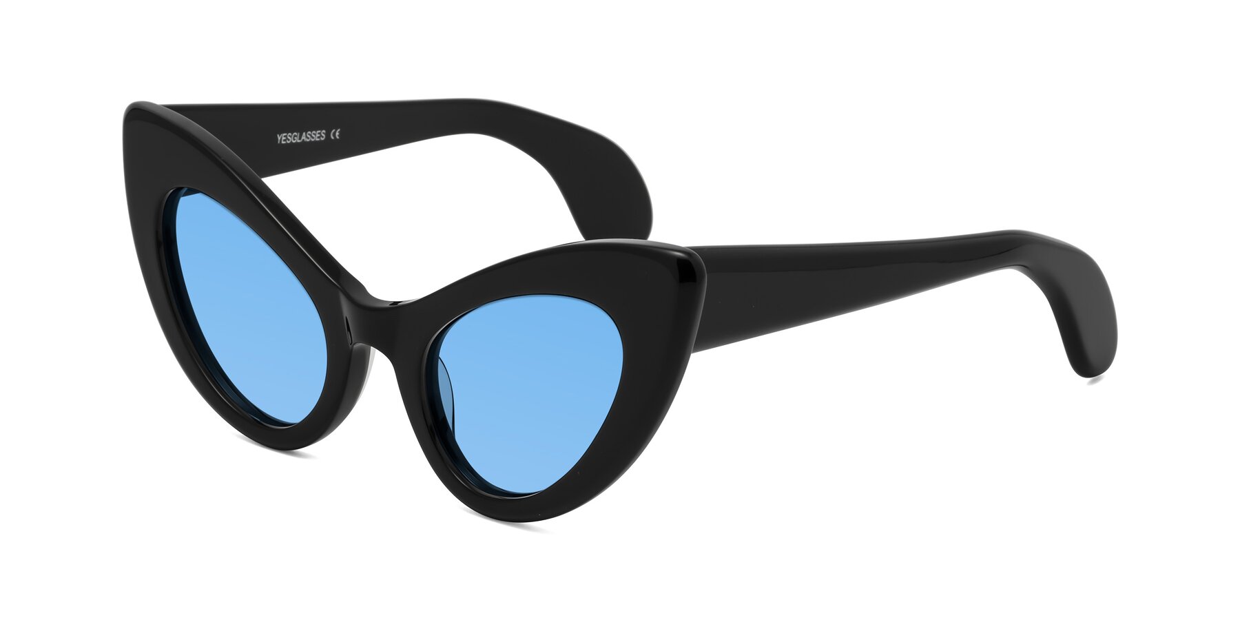 Angle of Khalid in Black with Medium Blue Tinted Lenses