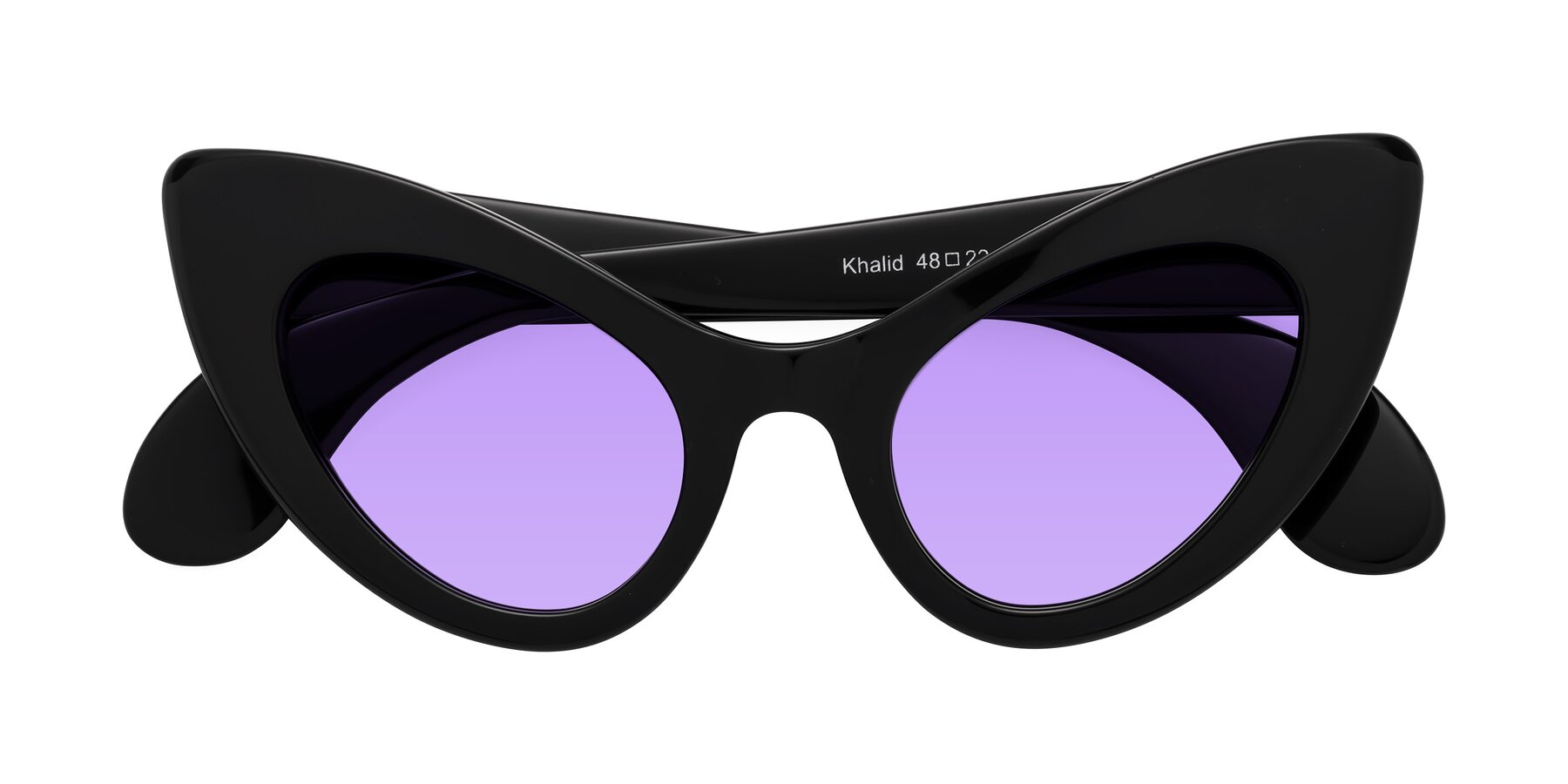 Folded Front of Khalid in Black with Medium Purple Tinted Lenses