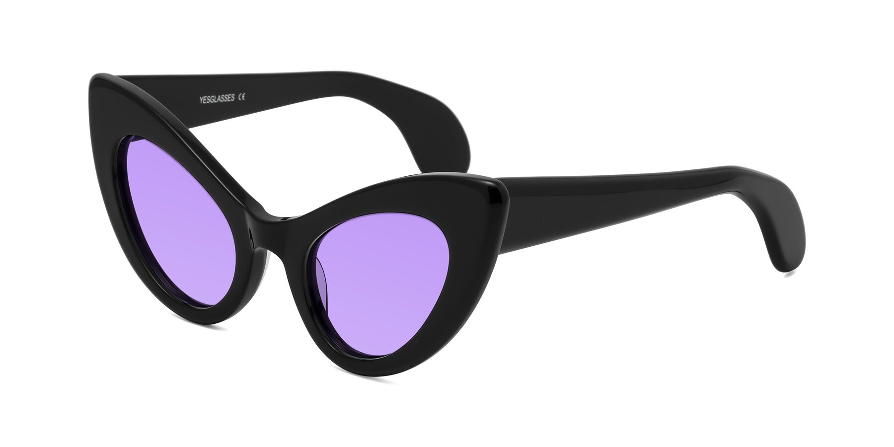 Angle of Khalid in Black with Medium Purple Tinted Lenses