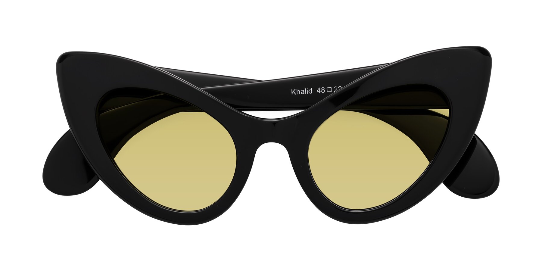 Folded Front of Khalid in Black with Medium Champagne Tinted Lenses