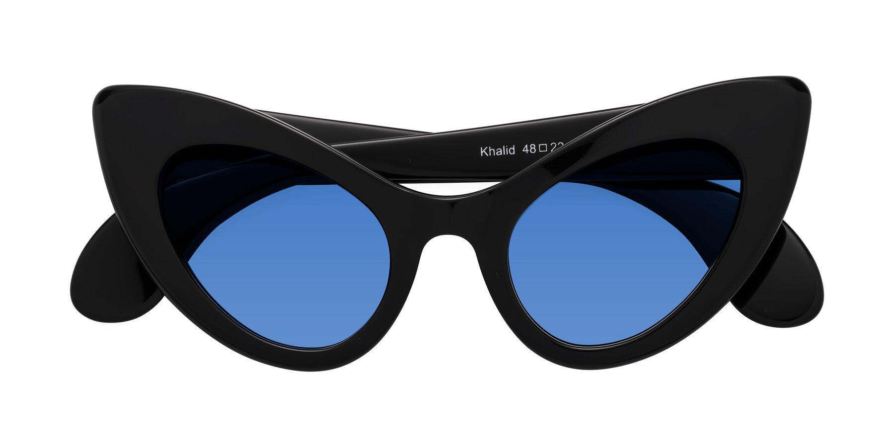 Folded Front of Khalid in Black with Blue Tinted Lenses