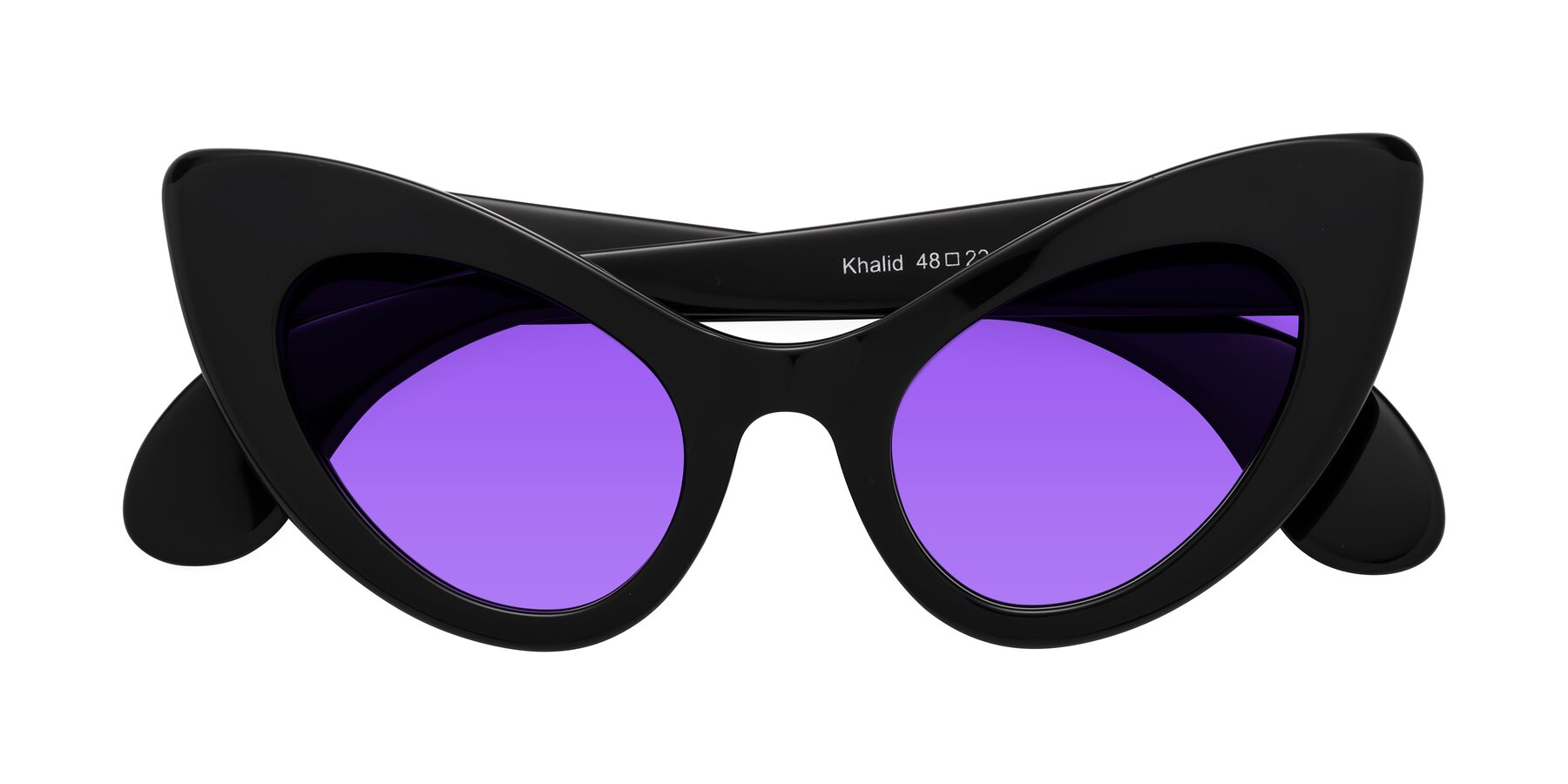 Folded Front of Khalid in Black with Purple Tinted Lenses