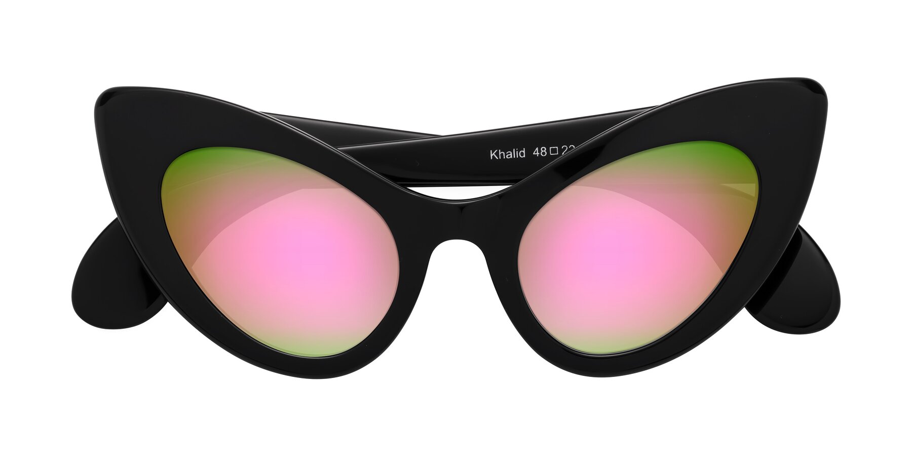 Folded Front of Khalid in Black with Pink Mirrored Lenses