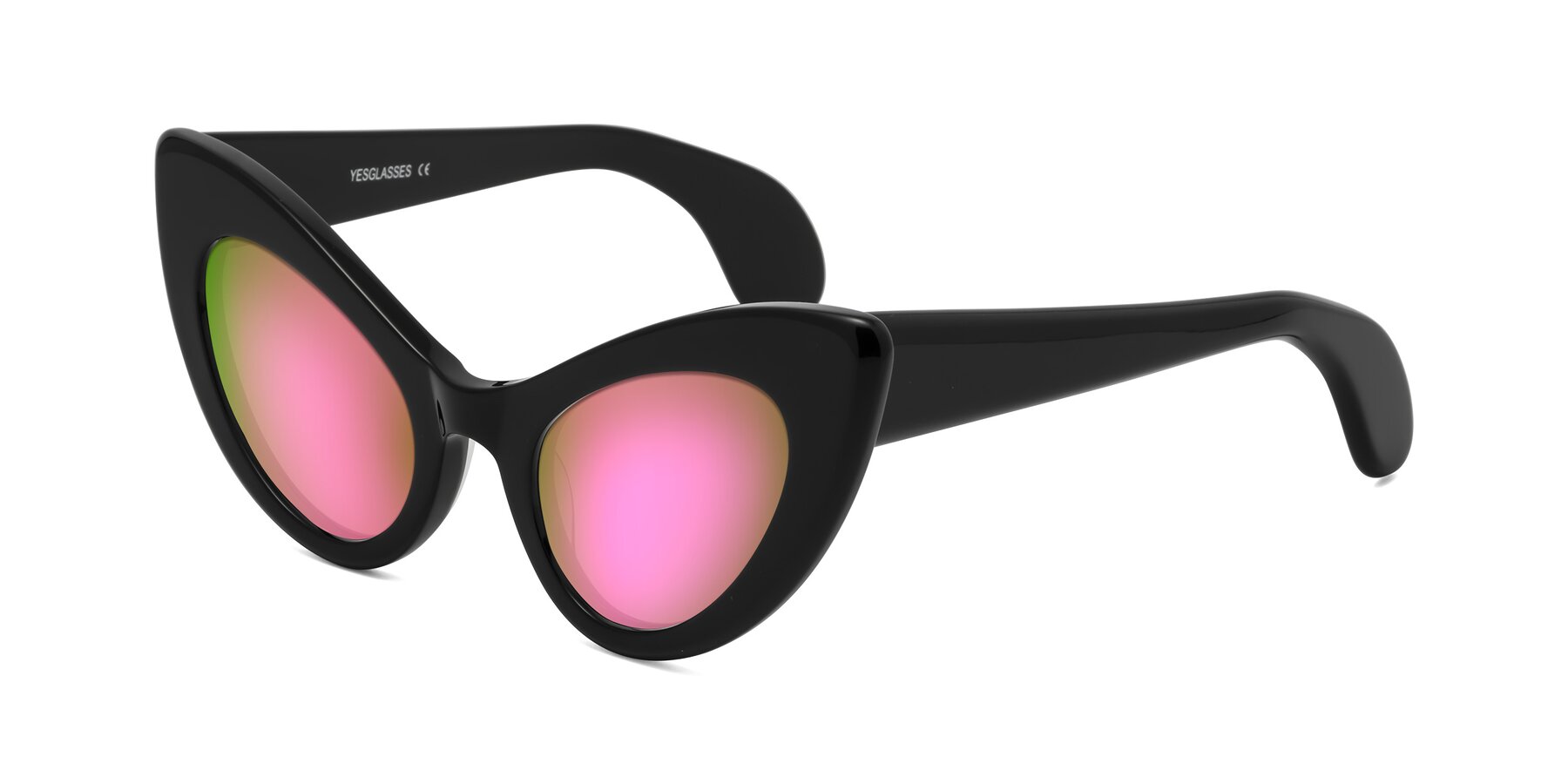Angle of Khalid in Black with Pink Mirrored Lenses