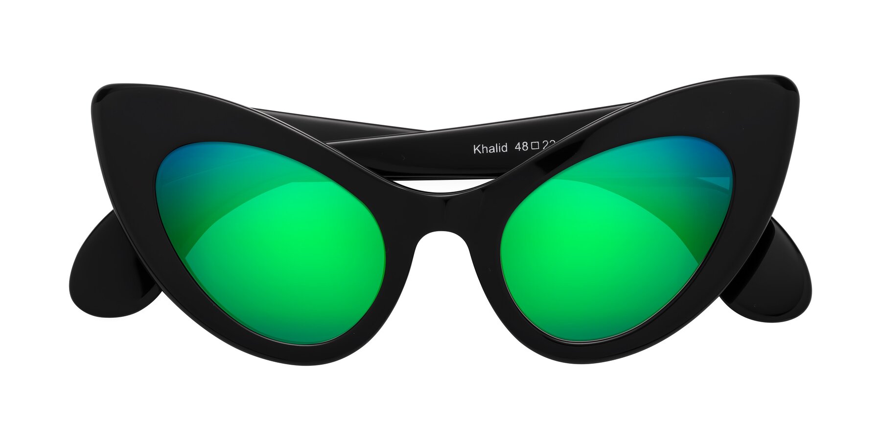 Folded Front of Khalid in Black with Green Mirrored Lenses