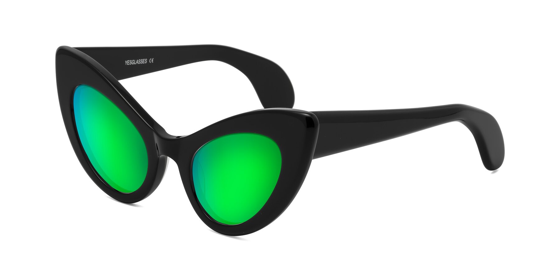 Angle of Khalid in Black with Green Mirrored Lenses