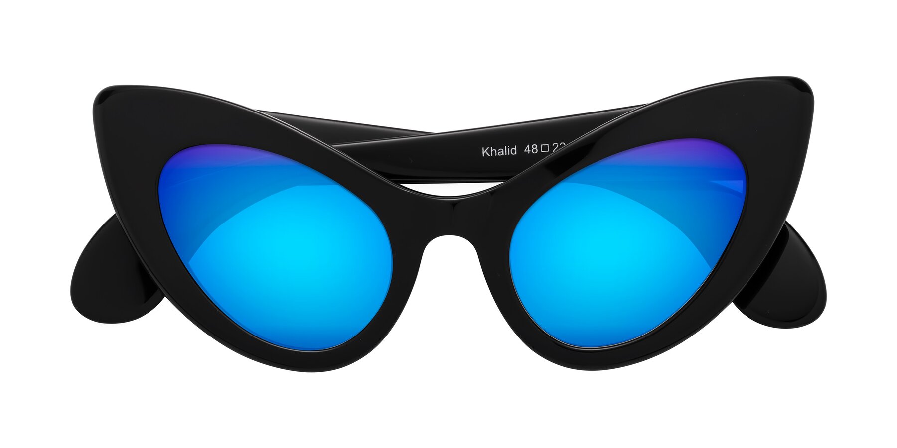 Folded Front of Khalid in Black with Blue Mirrored Lenses