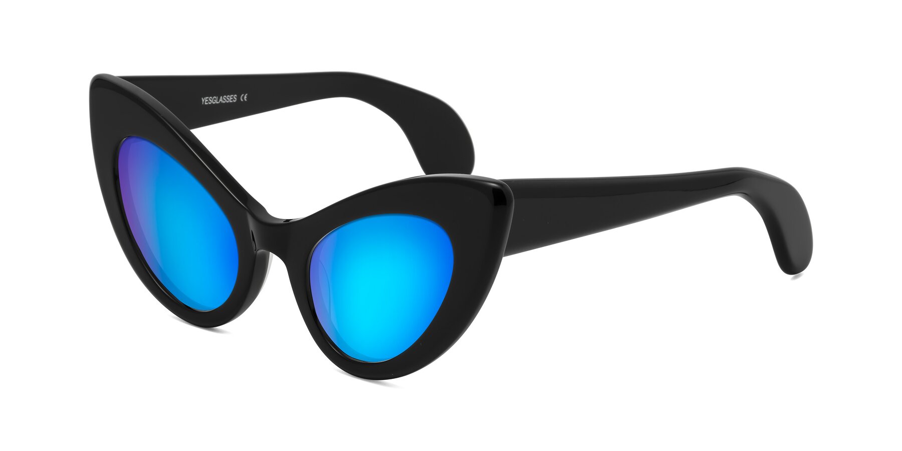 Angle of Khalid in Black with Blue Mirrored Lenses
