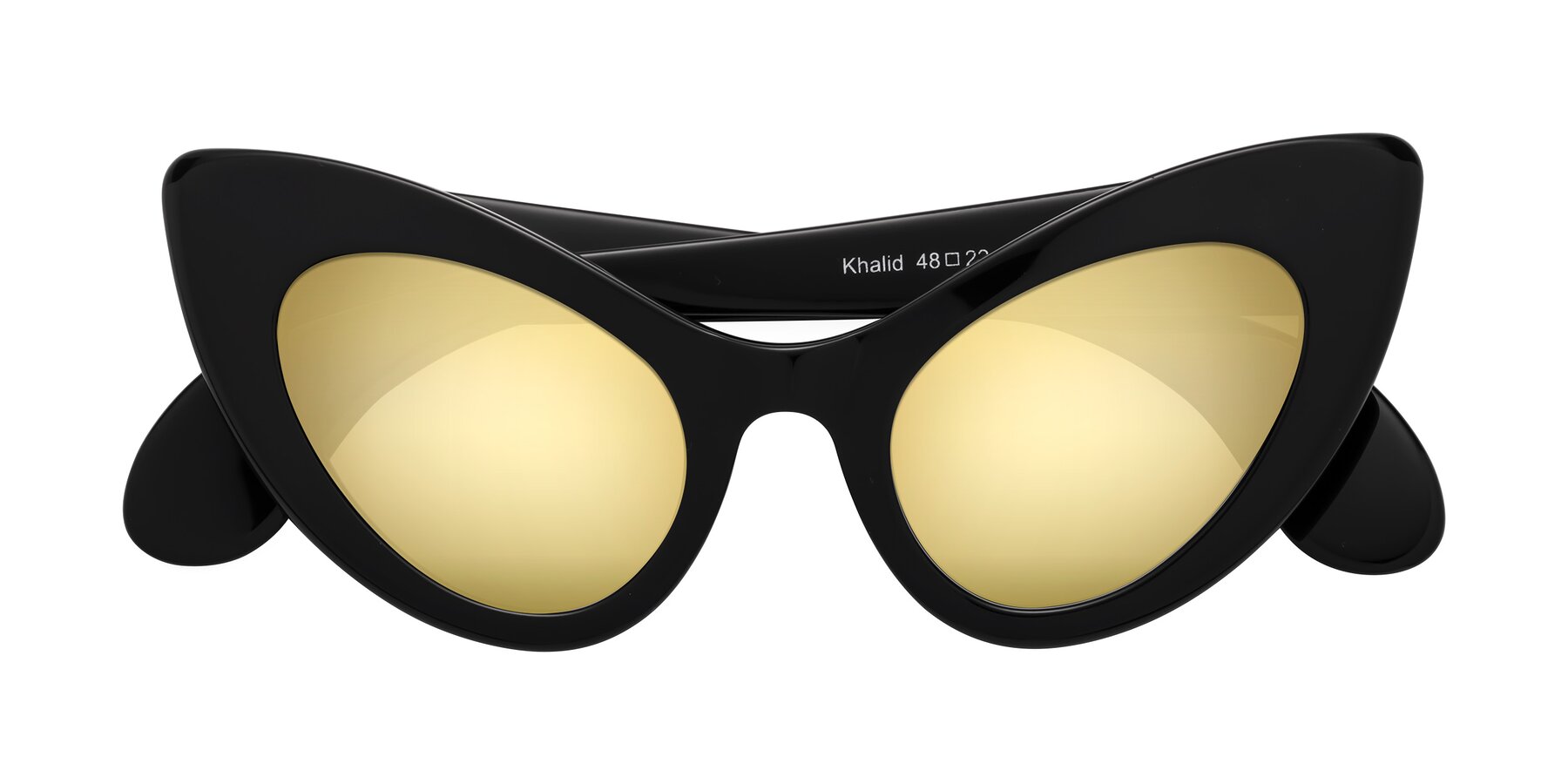 Folded Front of Khalid in Black with Gold Mirrored Lenses