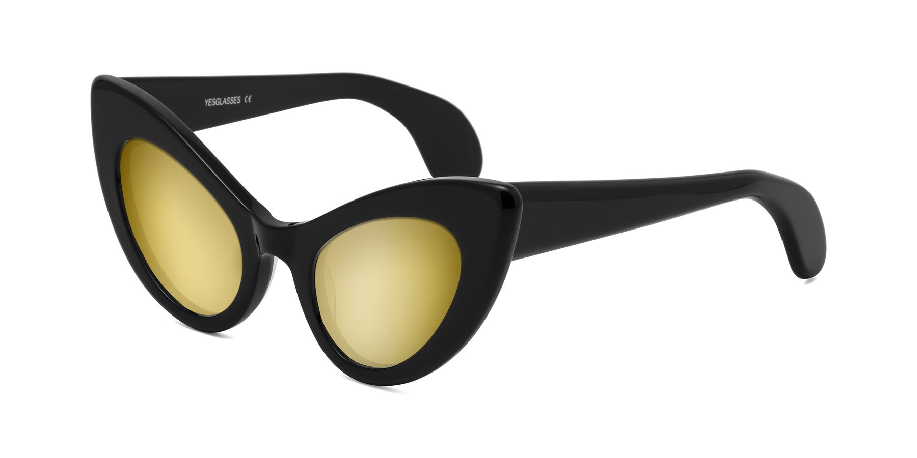 Angle of Khalid in Black with Gold Mirrored Lenses