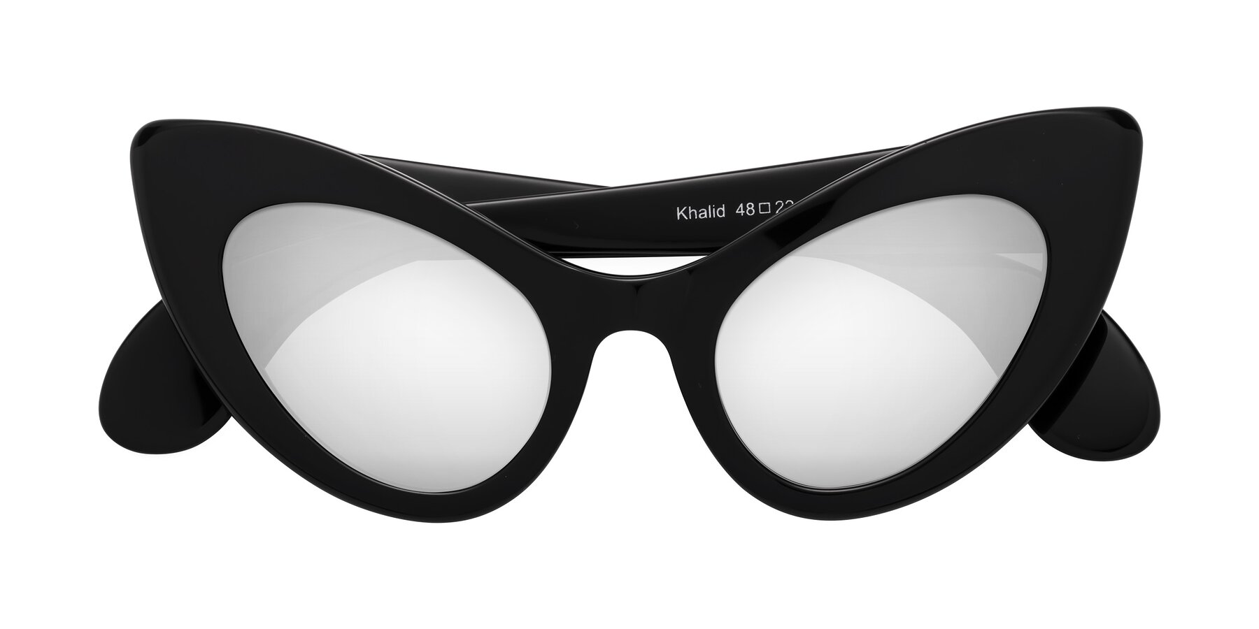 Folded Front of Khalid in Black with Silver Mirrored Lenses