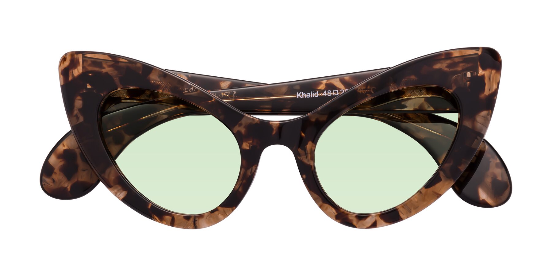 Folded Front of Khalid in Translucent Brown Tortoise with Light Green Tinted Lenses