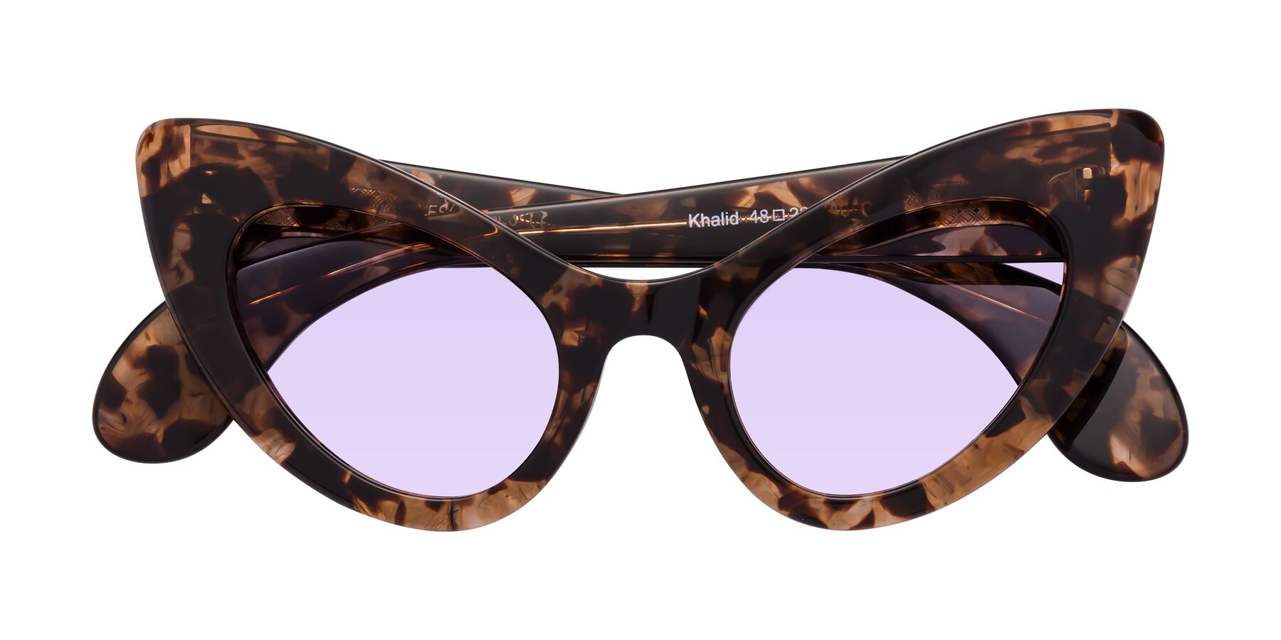 Folded Front of Khalid in Translucent Brown Tortoise with Light Purple Tinted Lenses