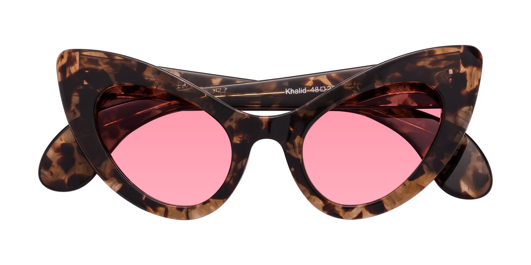 Folded Front of Khalid in Translucent Brown Tortoise with Pink Tinted Lenses