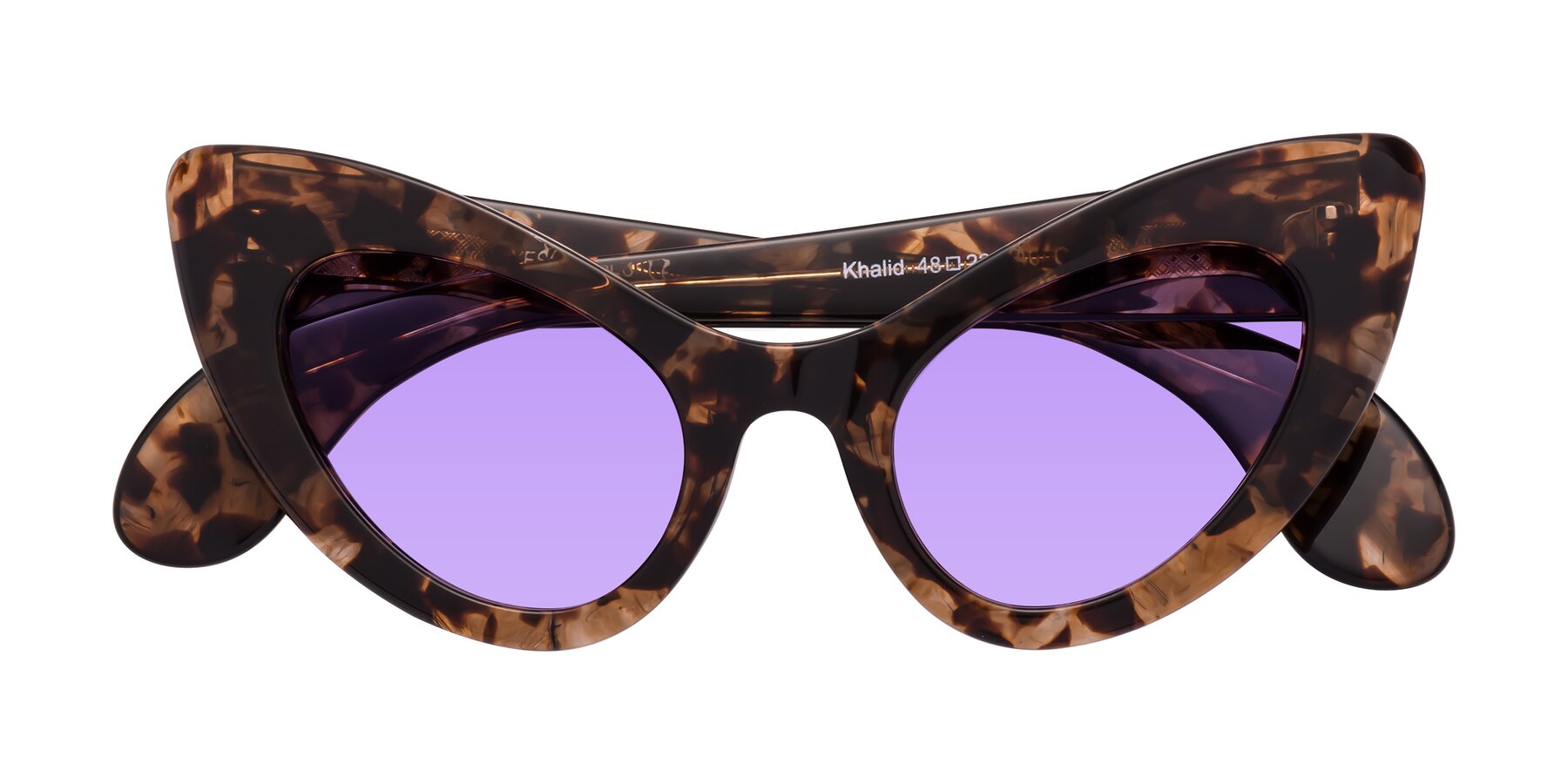 Folded Front of Khalid in Translucent Brown Tortoise with Medium Purple Tinted Lenses