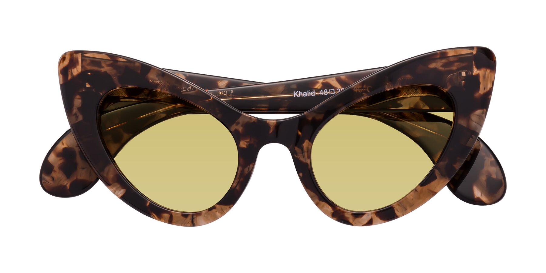 Folded Front of Khalid in Translucent Brown Tortoise with Medium Champagne Tinted Lenses